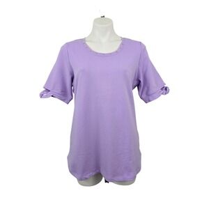 Sport Savvy Twist Elbow Sleeve Scoopneck Top Purple S